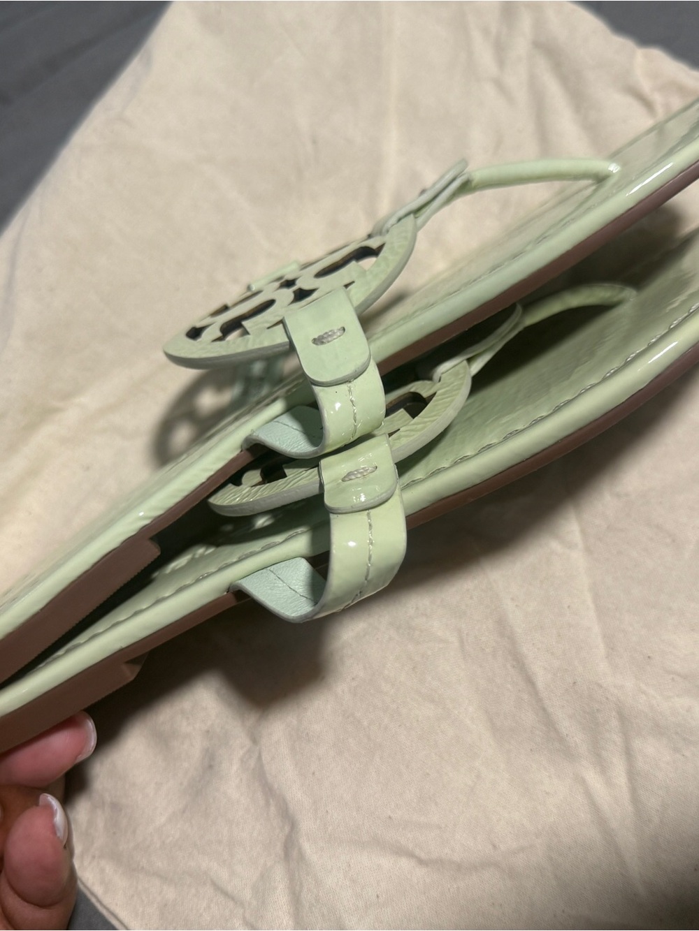Tory Burch Women Mint Green Logo Sandals - Picture 6 of 7